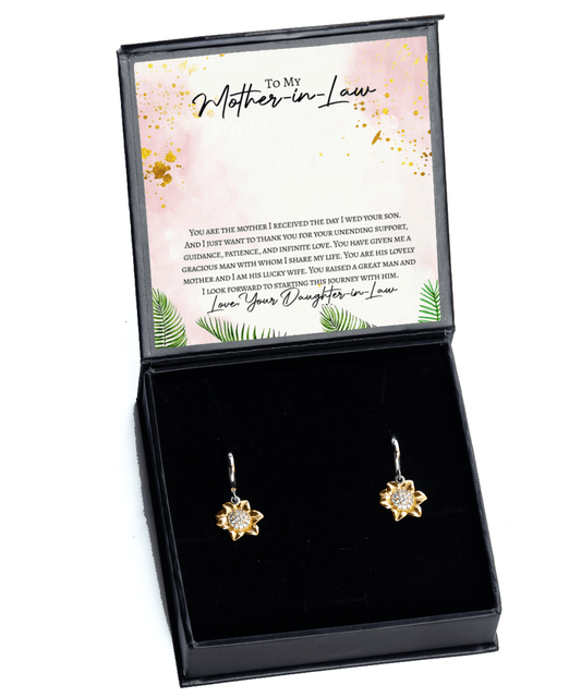 To My Mother-in-Law Gifts - I Wed Your Son - Sunflower Earrings for Mother's Day or MIL Birthday - Jewelry Gift for Mother in Law