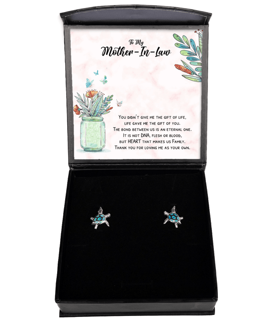 To My Mother-in-Law Gifts - Life Gave Me the Gift of You - Opal Turtle Earrings for Mother's Day or MIL Birthday - Jewelry Gift for Mother in Law