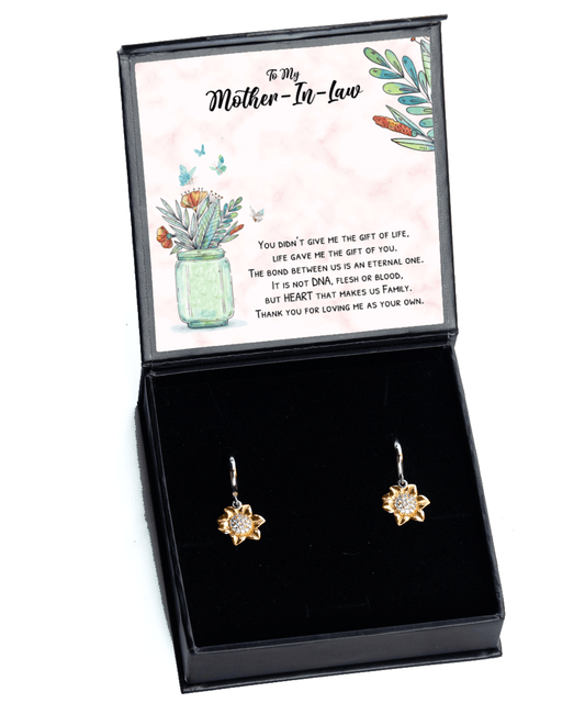 To My Mother-in-Law Gifts - Life Gave Me the Gift of You - Sunflower Earrings for Mother's Day or MIL Birthday - Jewelry Gift for Mother in Law