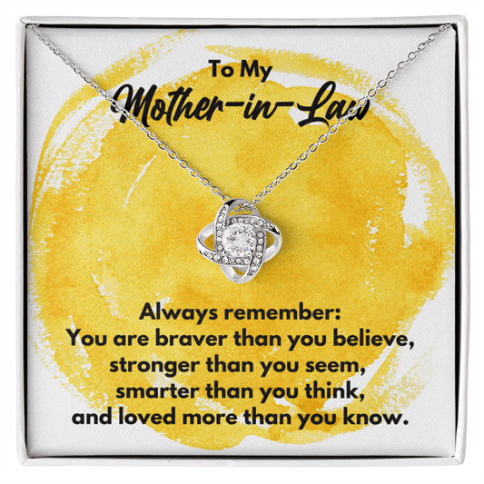 To My Mother-in-Law Love Knot Necklace - Always Remember Motivational Graduation Gift - Mother-in-Law Wedding Gift - Birthday Gift 14K White Gold Finish / Standard Box