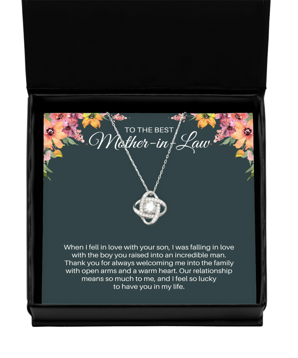 To My Mother-in-Law Necklace - In Love With Your Son - Love Knot Silver Necklace for Birthday, Mother's Day, Christmas - Jewelry Gift for Mother-in-Law MIL