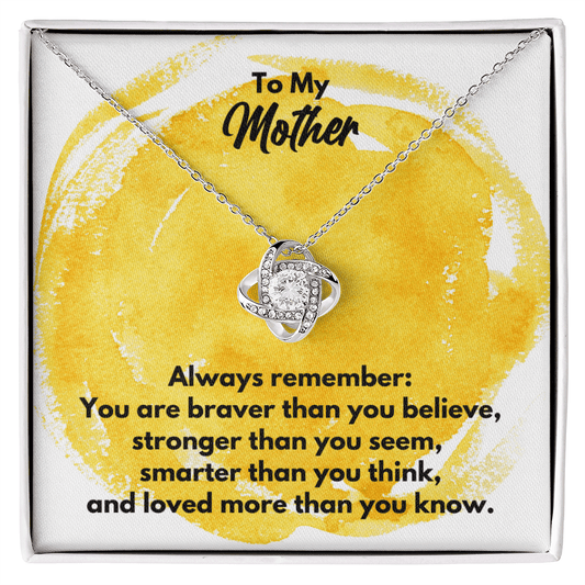 To My Mother Love Knot Necklace - Always Remember Motivational Graduation Gift - Mother Wedding Gift - Birthday Gift 14K White Gold Finish / Standard Box