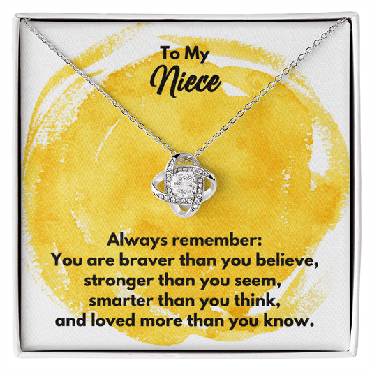 To My Niece Love Knot Necklace - Always Remember Motivational Graduation Gift - Niece Wedding Gift - Birthday Gift 14K White Gold Finish / Standard Box