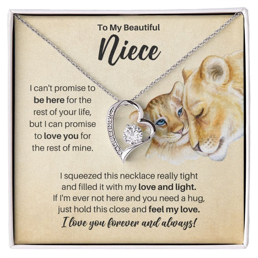 To My Niece Necklace - Promise to Love You Lion - Motivational Graduation Gift - Niece Birthday Gift - Christmas Gift 14k White Gold Finish / Standard Box