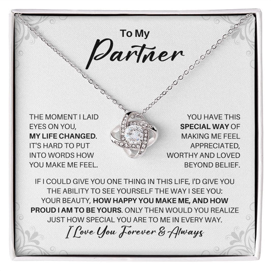 To My Partner Necklace - My Missing Piece - Valentine's Day Anniversary Gift - Girlfriend Fiancee Wife Soulmate Birthday Christmas Gift 14K White Gold Finish / Standard Box