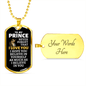 To My Prince Lion Dog Tag Necklace - Never Forget I Love You - Motivational Graduation Gift - Prince Birthday Gift - Christmas Gift Military Chain (Gold) / Yes