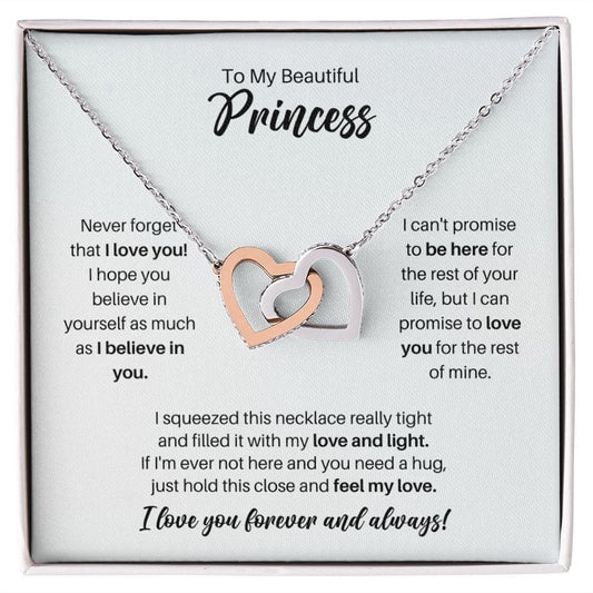 To My Princess Necklace - Promise to Love You - Motivational Graduation Gift - Princess Birthday Gift - Christmas Gift Polished Stainless Steel & Rose Gold Finish / Standard Box