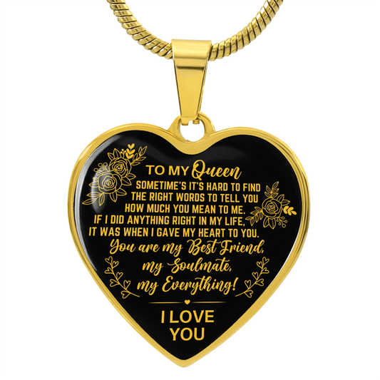 To My Queen Heart Necklace - My Everything - Anniversary Valentine's Day Gift - Wife Girlfriend Fiancee Birthday Christmas Gift Luxury Necklace (Gold) / No