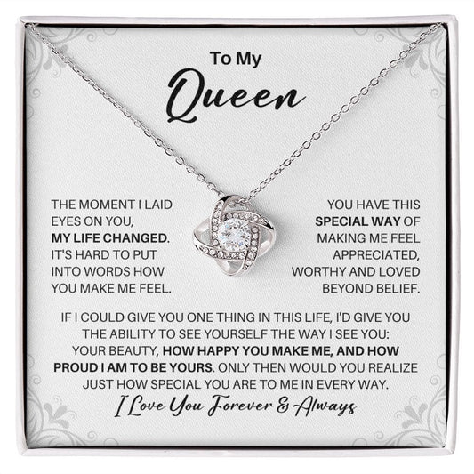 To My Queen Necklace - My Missing Piece - Valentine's Day Anniversary Gift - Girlfriend Fiancee Wife Soulmate Birthday Christmas Gift 14K White Gold Finish / Standard Box