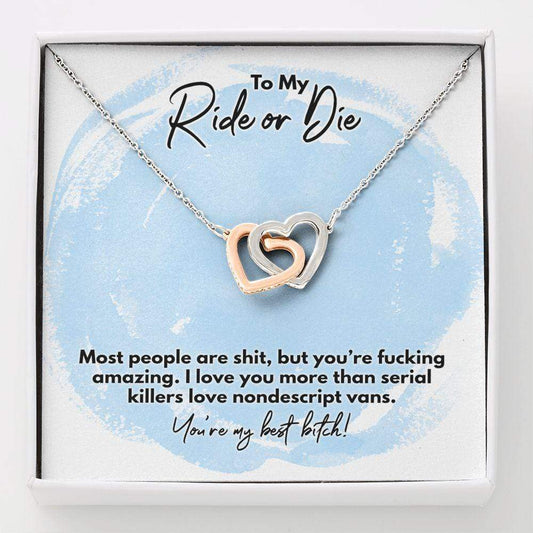 To My Ride or Die, Unbiological Sister Necklace, Bonus Sister Gift, Best Friend Bestie Interlocking Hearts Jewelry Standard Box