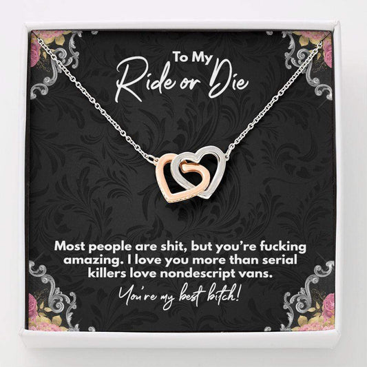 To My Ride or Die, Unbiological Sister Necklace, Bonus Sister Gift, Bestie Best Friend Interlocking Hearts Jewelry Standard Box