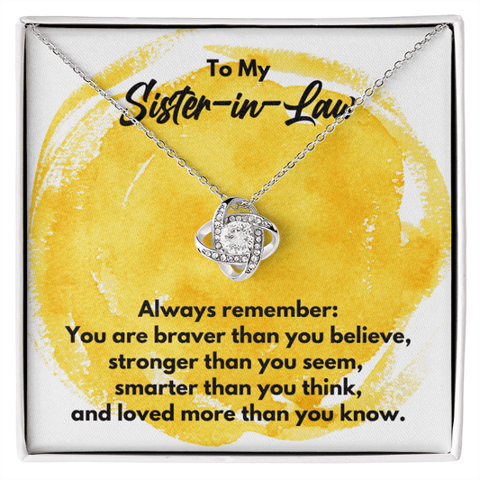 To My Sister-in-Law Love Knot Necklace - Always Remember Motivational Graduation Gift - Sister-in-Law Wedding Gift - Birthday Gift 14K White Gold Finish / Standard Box