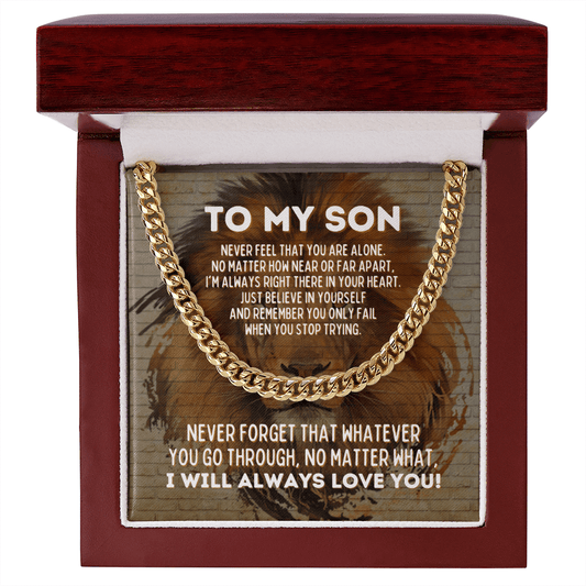 To My Son Cuban Link Chain Necklace - Motivational Gift for Son's Graduation - Son Wedding Gift - Birthday Gift for Son 14K Gold Over Stainless Steel Cuban Link Chain / Luxury Box