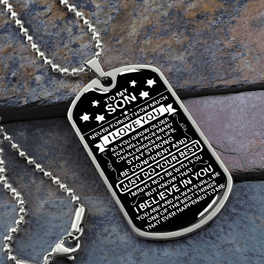 To My Son Dog Tag - Never Forget How Much I Love You - Military Ball Chain Military Chain (Silver) / No
