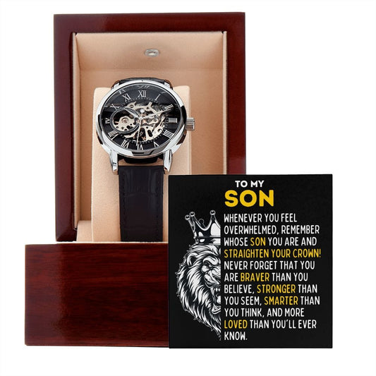 To My Son Openwork Skeleton Watch - Gift for Son - Motivational Graduation, Birthday, Christmas, Wedding Gift