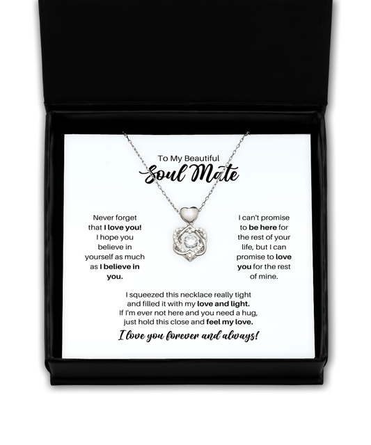To My Soul Mate Necklace - Promise to Love You - Heart Knot Silver Necklace for Birthday, Mother's Day, Christmas - Jewelry Gift for Soulmate