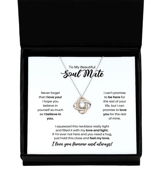To My Soul Mate Necklace - Promise to Love You - Love Knot Rose Gold Necklace for Birthday, Mother's Day, Christmas - Jewelry Gift for Soulmate