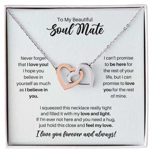 To My Soul Mate Necklace - Promise to Love You - Motivational Graduation Gift - Soul Mate Birthday Gift - Christmas Gift Polished Stainless Steel & Rose Gold Finish / Standard Box