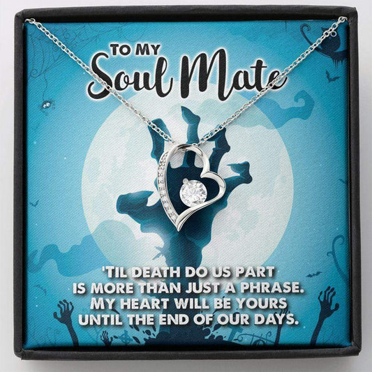 To My Soul Mate Necklace, Til Death Do Us Part Jewelry, Spooky Halloween Zombie Heart Necklace 14k White Gold Finish