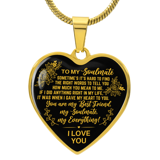 To My Soulmate Heart Necklace - My Everything - Soul Mate Anniversary Valentine's Day Gift - Wife Girlfriend Fiancee Birthday Christmas Gift Luxury Necklace (Gold) / No