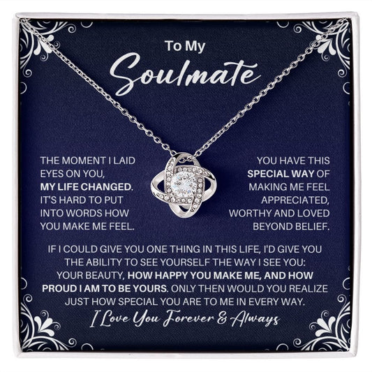 To My Soulmate Necklace - My Missing Piece - Valentine's Day Anniversary Gift - Girlfriend Fiancee Wife Romantic Birthday Christmas Gift 14K White Gold Finish / Standard Box