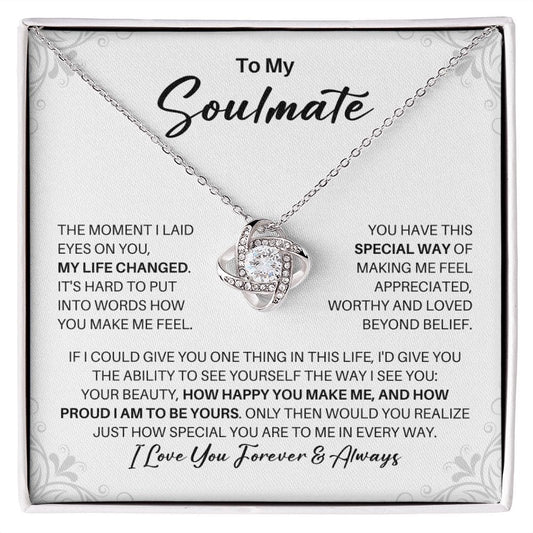 To My Soulmate Necklace - My Missing Piece - Valentine's Day Anniversary Gift - Girlfriend Fiancee Wife Romantic Birthday Christmas Gift 14K White Gold Finish / Standard Box