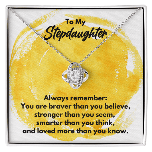 To My Stepdaughter Love Knot Necklace - Always Remember Motivational Graduation Gift - Stepdaughter Wedding Gift - Birthday Gift 14K White Gold Finish / Standard Box