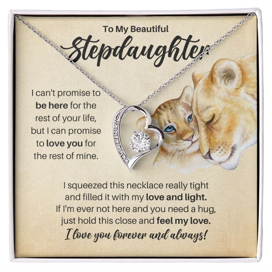 To My Stepdaughter Necklace - Promise to Love You Lion - Motivational Graduation Gift - Stepdaughter Birthday Gift - Christmas Gift 14k White Gold Finish / Standard Box