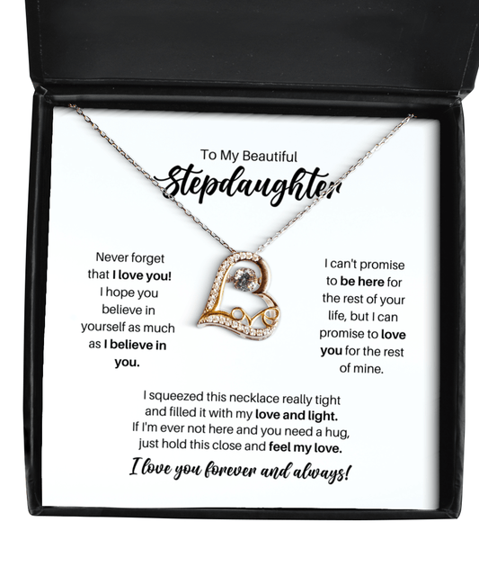 To My Stepdaughter Necklace - Promise to Love You - Love Heart Necklace for Birthday, Mother's Day, Christmas - Jewelry Gift for Stepdaughter