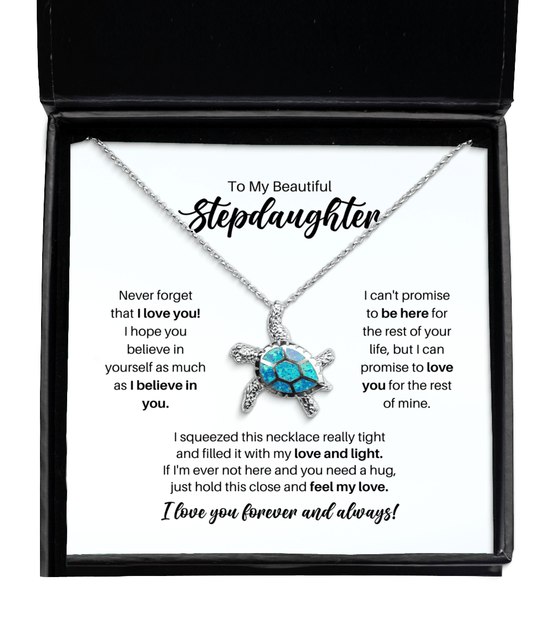 To My Stepdaughter Necklace - Promise to Love You - Opal Turtle Necklace for Birthday, Mother's Day, Christmas - Jewelry Gift for Stepdaughter