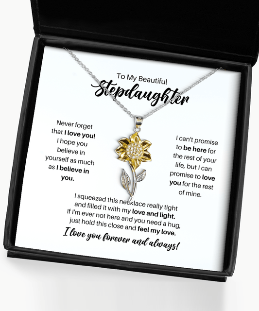 To My Stepdaughter Necklace - Promise to Love You - Sunflower Necklace for Birthday, Mother's Day, Christmas - Jewelry Gift for Stepdaughter