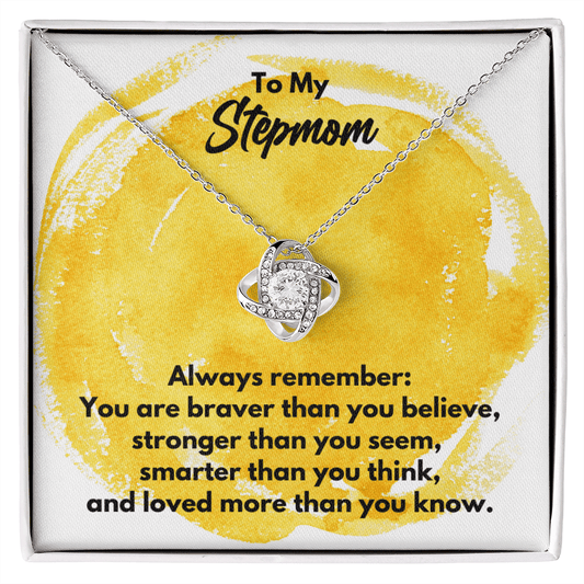 To My Stepmom Love Knot Necklace - Always Remember Motivational Graduation Gift - Stepmom Wedding Gift - Birthday Gift 14K White Gold Finish / Standard Box