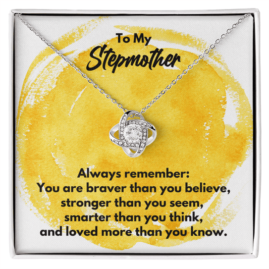 To My Stepmother Love Knot Necklace - Always Remember Motivational Graduation Gift - Stepmother Wedding Gift - Birthday Gift 14K White Gold Finish / Standard Box