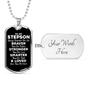 To My Stepson Dog Tag Necklace - Always Remember You Are Braver - Motivational Graduation Gift - Stepson Birthday Gift - Christmas Gift Military Chain (Silver) / Yes