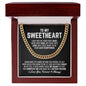 To My Sweetheart Cuban Link Chain Necklace - Your Last Everything - Boyfriend Husband Fiance Anniversary Wedding Gift - Christmas Birthday 14K Yellow Gold Finish / Luxury Box