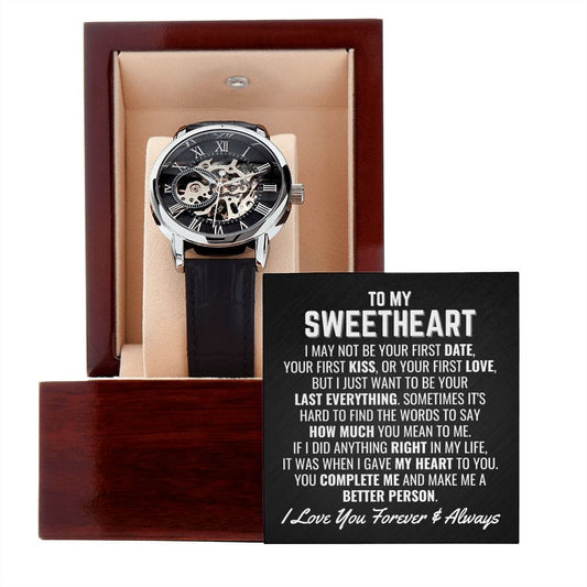 To My Sweetheart Openwork Skeleton Watch - Your Last Everything - Boyfriend Husband Fiance Anniversary Wedding Gift - Christmas Birthday