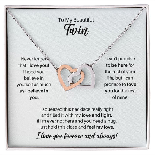 To My Twin Necklace - Promise to Love You - Motivational Graduation Gift - Twin Birthday Gift - Christmas Gift Polished Stainless Steel & Rose Gold Finish / Standard Box