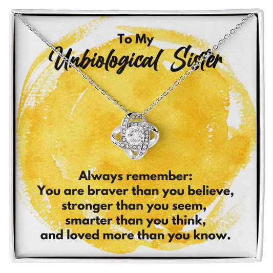 To My Unbiological Sister Love Knot Necklace - Always Remember Motivational Graduation Gift - Unbiological Sister Wedding Birthday Gift 14K White Gold Finish / Standard Box