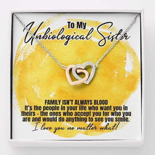 To My Unbiological Sister Necklace, Bonus Sister Gift, Best Friend Bestie Jewelry, Interlocking Hearts Standard Box