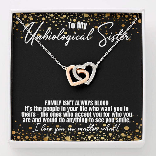 To My Unbiological Sister Necklace, Bonus Sister Gift, Bestie Best Friend Jewelry, Interlocking Hearts Standard Box