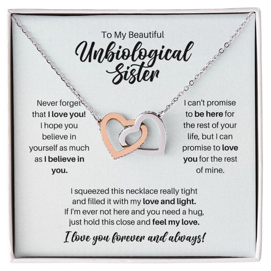 To My Unbiological Sister Necklace - Promise to Love You - Motivational Graduation Gift - Unbiological Sister Birthday Gift - Christmas Gift Polished Stainless Steel & Rose Gold Finish / Standard Box