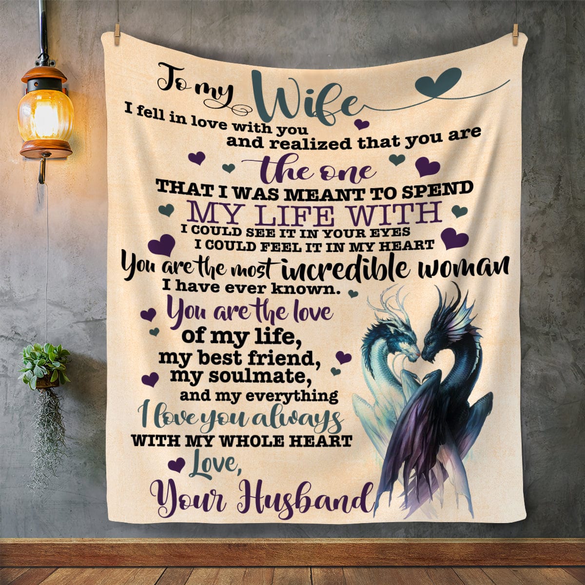 To My Wife Cozy Plush Fleece Dragon Blanket - Gift for Wife from Husband