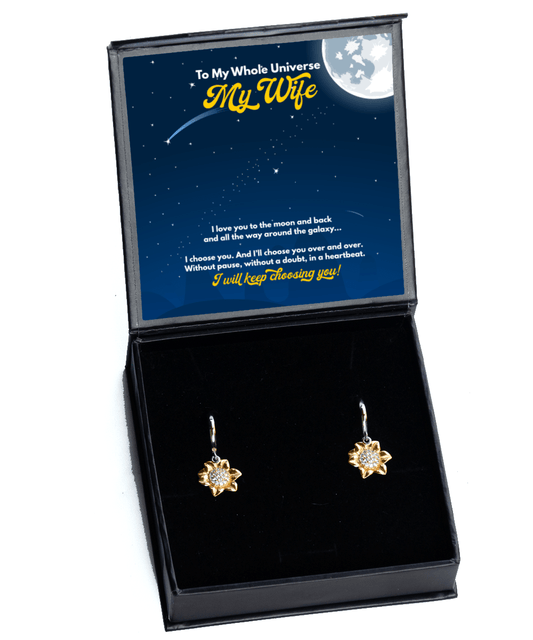 To My Wife Gifts - I Love You to the Moon and Back - Sunflower Earrings for Valentine's Day, Birthday, Anniversary - Jewelry Gift from Husband to Wife