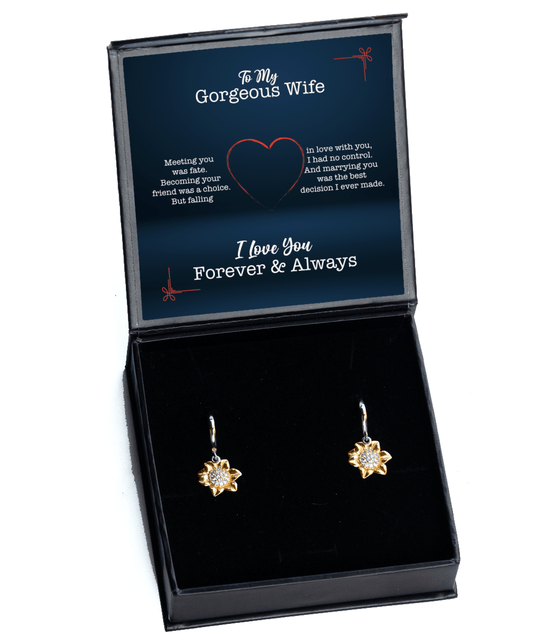 To My Wife Gifts - Meeting You Was Fate - Sunflower Earrings for Valentine's Day, Anniversary - Jewelry Gift for Wife from Husband