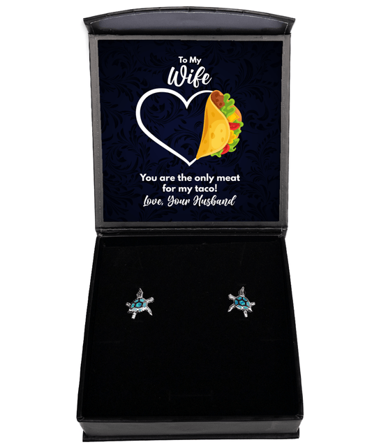 To My Wife Gifts - You are the Only Meat for My Taco - Opal Turtle Earrings for Valentine's Day, Anniversary, Birthday - Jewelry Gift from Husband to Wife