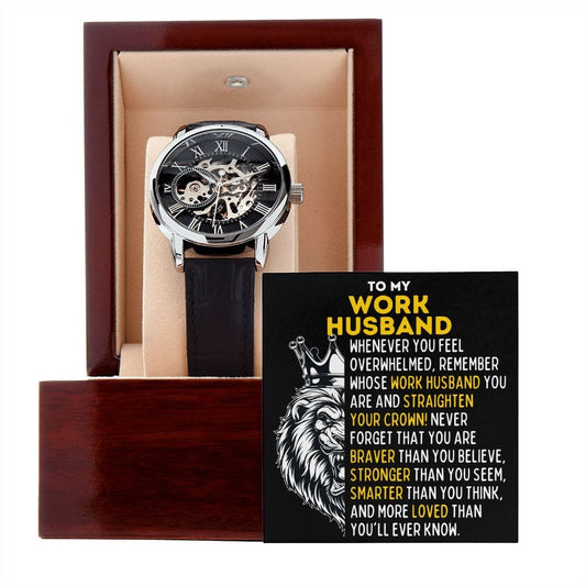 To My Work Husband Openwork Skeleton Watch - Gift for Work Husband - Motivational Graduation, Birthday, Christmas, Wedding Gift