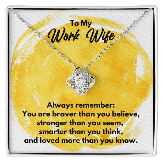 To My Work Wife Love Knot Necklace - Always Remember Motivational Graduation Gift - Work Wife Wedding Gift - Birthday Gift 14K White Gold Finish / Standard Box