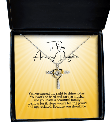To Our Daughter - Right to Shine - Cross Necklace for Mother's Day, Birthday - Jewelry Gift for Daughter