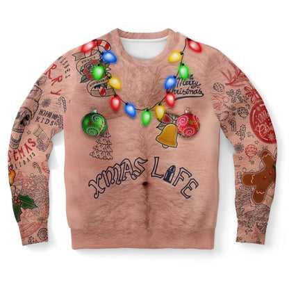 Topless Nude Tattoo Ugly Christmas Sweater (Sweatshirt) - Funny Xmas Shirt XS
