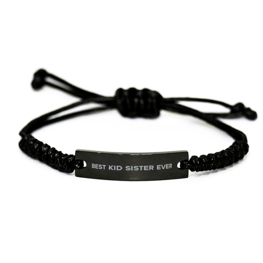 Unique Kid Sister Black Rope Bracelet, Best Kid Sister Ever, Gift for Kid Sister